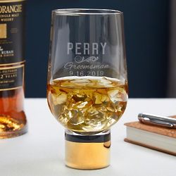 Classic Groomsman's Etched Whiskey Glass with Gold Stem