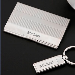Engravable Card Case and Key Ring Gift Set