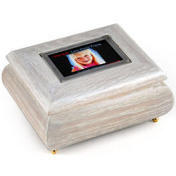 White Lacquer Music Box with 3x2 Photo Frame