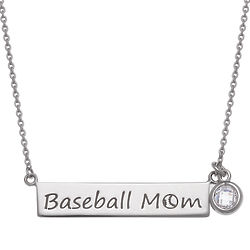 Sterling Silver Birthstone Baseball Mom Plaque Necklace