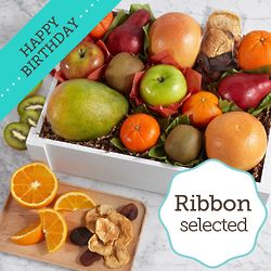 Organic Fresh and Dried Fruit Crate with Birthday Ribbon