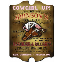 Cowgirl Saloon Personalized Vintage Pub Sign