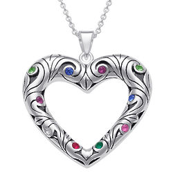 Mom or Grandmother's Filigree Heart Necklace with Birthstones