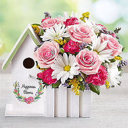 Large Happiness Blooms Pink Birdhouse Bouquet