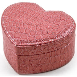 Petite Heart Shaped Pink Croc Skin Faux Leather Jewelry Box