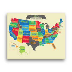 Boy's Personalized 16" x 20" US Map Canvas