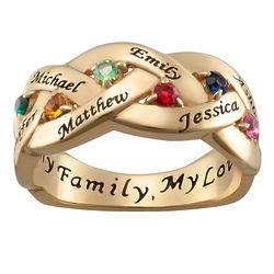 Personalized Family Names and Birthstones Gold Over Sterling Ring