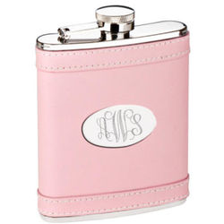 Personalized Pink Leather Covered Stainless 6 oz. Flask