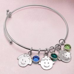 Mother's Bracelet with 3 Kid Charms and Birthstones