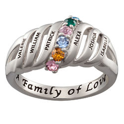 Family of Love Personalized Name and Birthstone Silver Ring