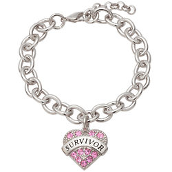 Survivor Heart Bracelet with Pink Crystals and Engraving