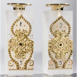 Hand Decorated Crystal Gold Candle Holder Set