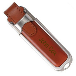 Personalized Leather Brushed Metal 1GB USB Flash Drive