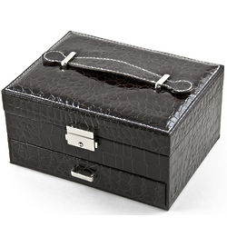 Croc Skin Faux Leather Jewelry Box with Nickel Plate