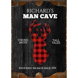 Personalized Plaid Stag Man Cave Bar Sign