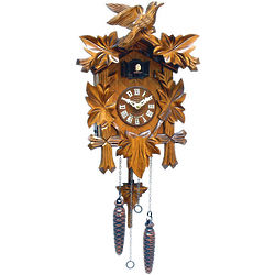 Black Forest German Cuckoo Clock with Leaves and Small Bird