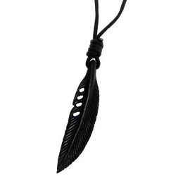 Men's Crow Feather Totem Horn and Leather Pendant Necklace