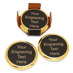 4 Personalized Round Coasters in Black and Gold