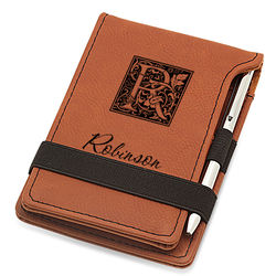 Personalized Initial Monogram Rawhide Leatherette Notepad & Pen