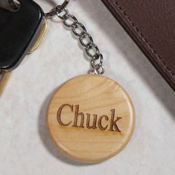 Engraved Name Wood Round Keychain