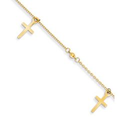 14k Gold Anklet with Dangling Crosses