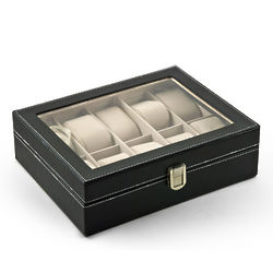 Modern Black Faux Leather Acrylic Panel Watch Box