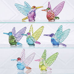 Set of 7 Glass Hummingbird Figurines