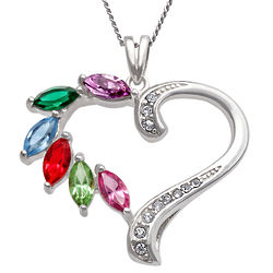 Sterling Silver Marquise-Cut Birthstone Heart Pendant