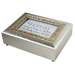 Ornate Lattice Inlay Champagne Silver 4x 6 Photo Frame Music Box
