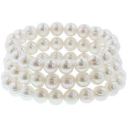 Honora White Pearl Triple Strand Stretch Bracelets