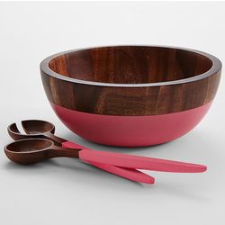 Hot Pink Wooden Serving Bowl and Utensils