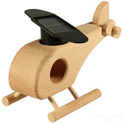 Solar Powered Wooden Helicopter Toy
