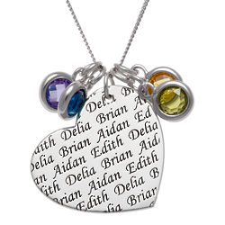 Personalized Family Names & Birthstones Silver Heart Pendant