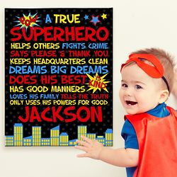 Kid's Personalized Superhero Canvas Art Print