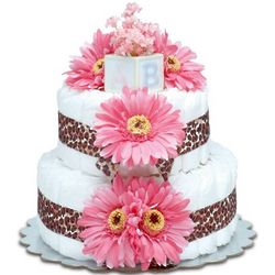 Two-Tier Hot Pink Daisies with Leopard Diaper Cake
