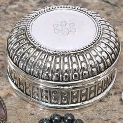 Personalized Beaded Antique Round Jewelry Box