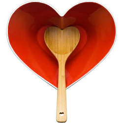 Heart Stoneware Serving Bowl with Wood Ladle