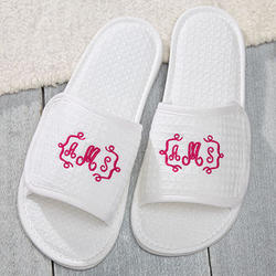 Embroidered Monogram White Waffle Weave Spa Slippers
