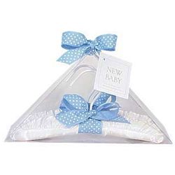 Baby Hangers in White Satin with Blue Dot Ribbon