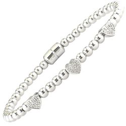 3 Heart Diamond, Sterling Silver, and Stainless Bangle Bracelet