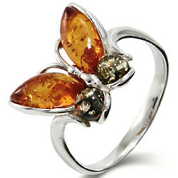 Baltic Amber Sterling Silver Butterfly Ring