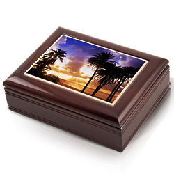 Palm Trees in the Sunset Tile Photo Musical Jewelry Box