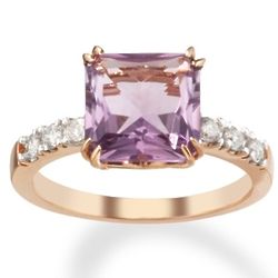 14-Karat Rose Gold Diamond and Pink Amethyst Wedding Ring