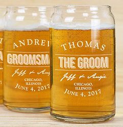 Engraved Wedding Party Beer Can Glass