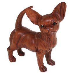 Perky Chihuahua Wood and Onyx Sculpture