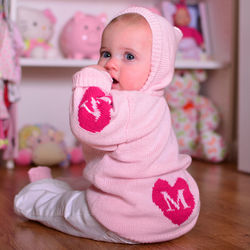 Baby's Hooded Heart Sweater with Initial