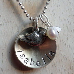 Mom's Baby Bird Personalized Hand Stamped Necklace