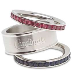 Stainless Steel and Crystal Stacked St. Louis Cardinals Rings