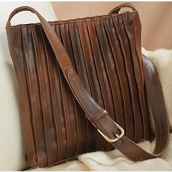 Antiqued Pleated Leather Crossbody Handbag