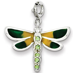 Sterling Silver CZ and Enameled Dragonfly